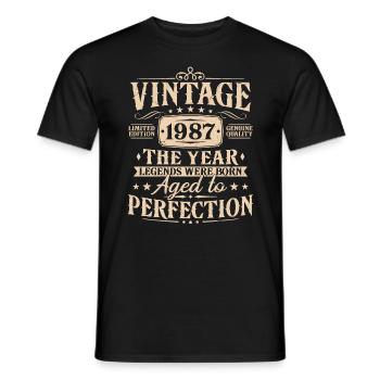 Vintage, 1987, Vintage, Cadeau d’anniversaire - T-shirt homme - noir - Devant - AI Model Male 178 light (178cm)