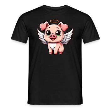 Süßes Ferkel Engel mit Flügel Cartoon - Männer T-Shirt - Schwarz - Vorne - AI Model Male 178 light (178cm)
