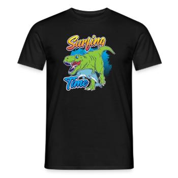 Dino Shirt for Surfer Dolphin Surfing Time - Men's T-Shirt - black - Front - AI Model Male 178 light (178cm)