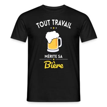 Tout Travail Mérite sa Bière - Cadeau Humour - T-shirt homme - noir - Devant - AI Model Male 178 light (178cm)