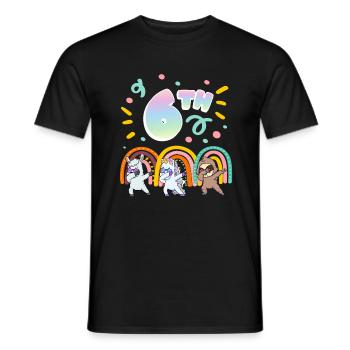 6th Birthday Dabbing Llama Unicorn Sloth | 6. - Men's T-Shirt - black - Front - AI Model Male 178 light (178cm)
