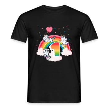 1er anniversaire Rainbow Unicorn Thème Anniversaire - T-shirt homme - noir - Devant - AI Model Male 178 light (178cm)