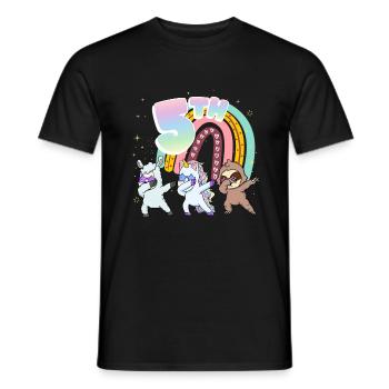 5th Birthday Dabbing Llama Unicorn Sloth | 5th - Men's T-Shirt - black - Front - AI Model Male 178 light (178cm)