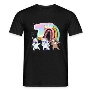 7th Birthday Dabbing Llama Einhorn Faultier | 7th - Männer T-Shirt - Schwarz - Vorne - AI Model Male 178 light (178cm)