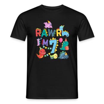 Rawr Je suis 7 | | de dinosaures Rawr 7ème anniversaire - T-shirt homme - noir - Devant - AI Model Male 178 light (178cm)