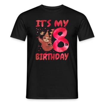 8th Birthday Cute Sloth Party Hat - Men's T-Shirt - black - Front - AI Model Male 178 light (178cm)