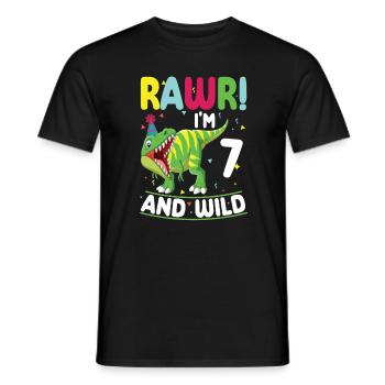 Dinosaur 7 years old 7th birthday party costume - Men's T-Shirt - black - Front - AI Model Male 178 light (178cm)