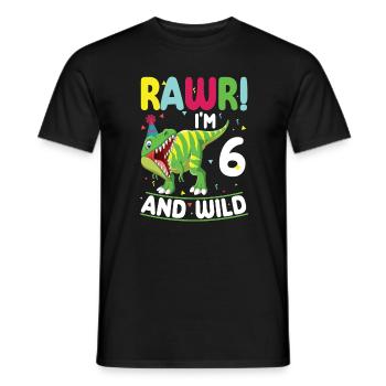 Dinosaure 6 ans fête d’anniversaire 6 - T-shirt homme - noir - Devant - AI Model Male 178 light (178cm)
