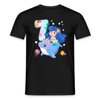 7e anniversaire | | anniversaire de sirène - T-shirt homme - noir - Devant - AI Model Male 178 light (178cm)