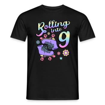 Rolling Into 9 Roller Skaters Floral 9th Year - Männer T-Shirt - Schwarz - Vorne - AI Model Male 178 light (178cm)