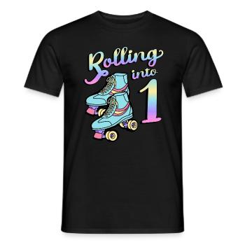 Rolling Into 1 Roller Skaters Skates 1st Year - Men's T-Shirt - black - Front - AI Model Male 178 light (178cm)