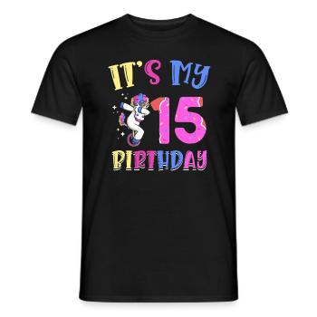 C’est mon 15e anniversaire Dabbing Unicorn Pony - T-shirt homme - noir - Devant - AI Model Male 178 light (178cm)
