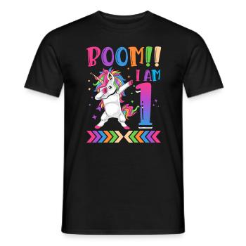 Boom!! I Am 1, Colorful Funny Unicorn 1. - Men's T-Shirt - black - Front - AI Model Male 178 light (178cm)