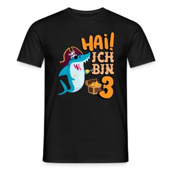 Hai! Ich Bin 3 Einäugige Piratenhaie 3. Geburtstag - Männer T-Shirt - Schwarz - Vorne - AI Model Male 178 light (178cm)