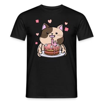 Le chat potelé garde un gâteau d’anniversaire 4 ans - T-shirt homme - noir - Devant - AI Model Male 178 light (178cm)