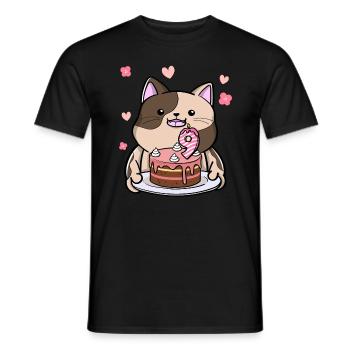 Le chat potelé garde un gâteau d’anniversaire 9 ans - T-shirt homme - noir - Devant - AI Model Male 178 light (178cm)