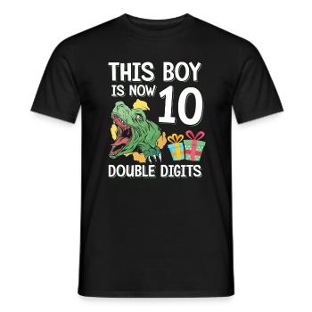 Boy Is Now 10 Double Digit Dino 10th Birthday - Men's T-Shirt - black - Front - AI Model Male 178 light (178cm)