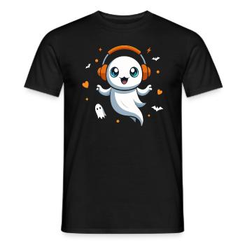 Cute Ghost with Headphones - Halloween - Men's T-Shirt - black - Front - AI Model Male 178 light (178cm)