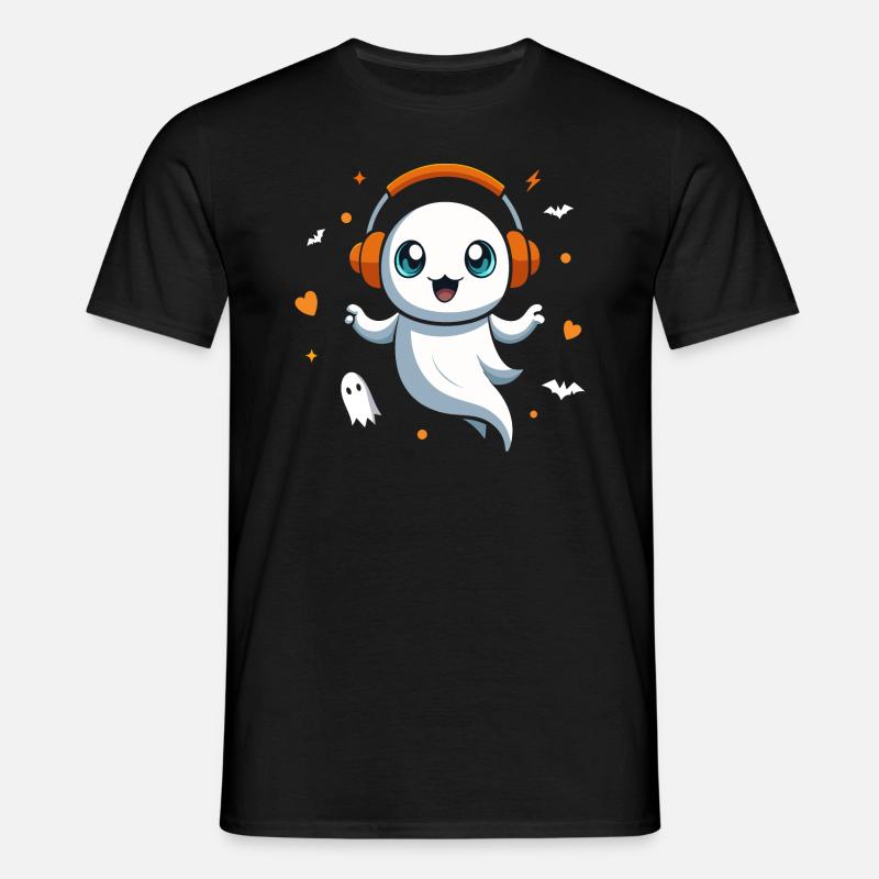 Simpatico fantasma con le cuffie - Halloween - Maglietta da uomo - nero