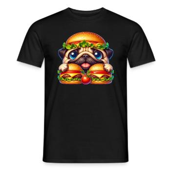 Lustiger Mops mit Burger Fast Food - Männer T-Shirt - Schwarz - Vorne - AI Model Male 178 light (178cm)