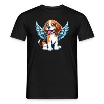 Ange Beagle mignon avec des ailes Cartoon Chibi - T-shirt homme - noir - Devant - AI Model Male 178 light (178cm)