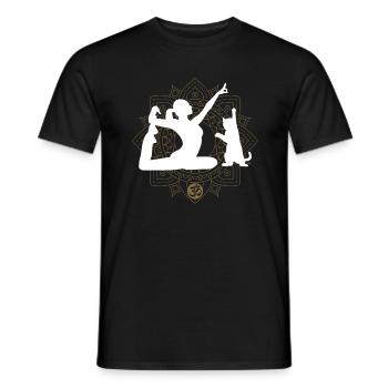 Yoga mit Katze - Mandala Om Symbol - Männer T-Shirt - Schwarz - Vorne - AI Model Male 178 light (178cm)