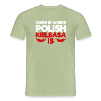 Pologne Kielbasa drôle adage Polska - T-shirt homme - vert sauge - Devant - AI Model Male 178 light (178cm)