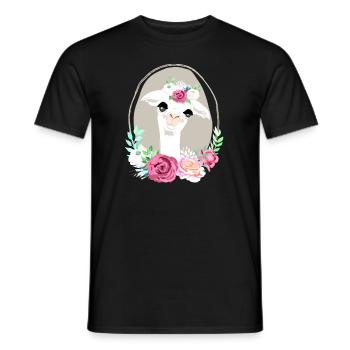 Lama flower power birthday gift idea - Men's T-Shirt - black - Front - AI Model Male 178 light (178cm)