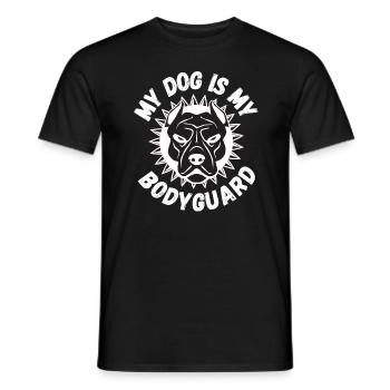 Conception de chien: mon chien est mon bull terrier garde du corps - T-shirt homme - noir - Devant - AI Model Male 178 light (178cm)