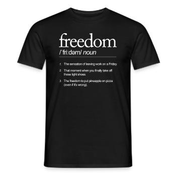 Freedom - 3 Things Work Weekend Pineapple Pizza - Men's T-Shirt - black - Front - AI Model Male 178 light (178cm)