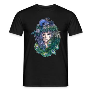 Mystische Dame mit Pfau Mangastil Gothic Fantasy - Männer T-Shirt - Schwarz - Vorne - AI Model Male 178 light (178cm)