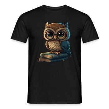 Hibou et livres - T-shirt homme - noir - Devant - AI Model Male 178 light (178cm)