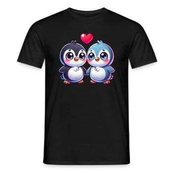 Penguin Love Valentine's Day Heart Friendship - Men's T-Shirt - black - Front - AI Model Male 178 light (178cm)