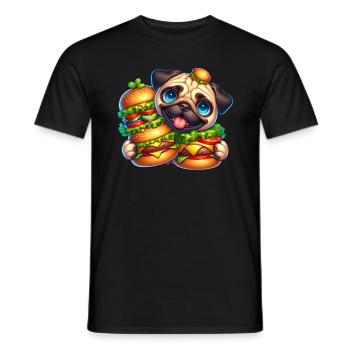 Funny Pug Burger Fast Food with Hat - Men's T-Shirt - black - Front - AI Model Male 178 light (178cm)
