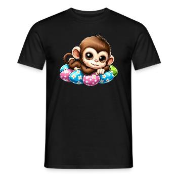 Cute Monkey Easter Eggs Easter Chilling Cartoon - Men's T-Shirt - black - Front - AI Model Male 178 light (178cm)