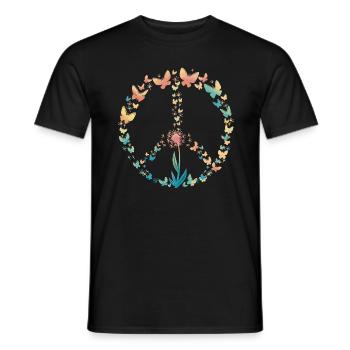 Peace Love Butterfly Pusteflower 70s retro - Men's T-Shirt - black - Front - AI Model Male 178 light (178cm)