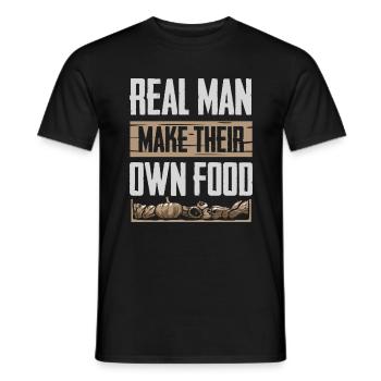 Real men make their own food Farmer Chicken - Men's T-Shirt - black - Front - AI Model Male 178 light (178cm)