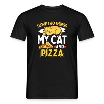 J'aime deux choses mon chat et pizza drôle de chat - T-shirt homme - noir - Devant - AI Model Male 178 light (178cm)