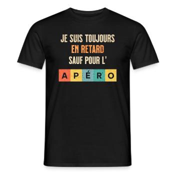 Je suis toujours en retard sauf pour l'apéro - T-shirt homme - noir - Devant - AI Model Male 178 light (178cm)