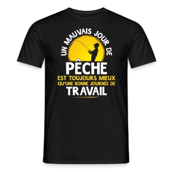 "Travail ou Pêche" - T-shirt homme - noir - Devant - AI Model Male 178 light (178cm)
