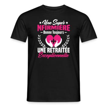 Retraite infirmière, Cadeau future retraitée - T-shirt homme - noir - Devant - AI Model Male 178 light (178cm)