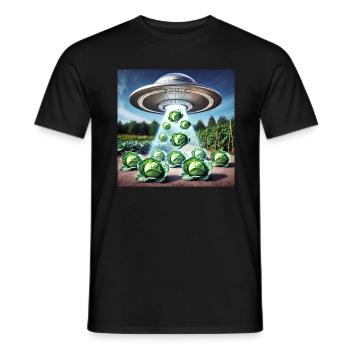 UFO & Cabbage - Green Invasion - Men's T-Shirt - black - Front - AI Model Male 178 light (178cm)