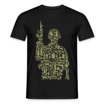 Soldier Silhouette Made of Military Gear  - Men's T-Shirt - black - Front - AI Model Male 178 light (178cm)