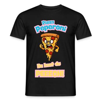 Angry Pepperoni Pizza Caricature - Men's T-Shirt - black - Front - AI Model Male 178 light (178cm)