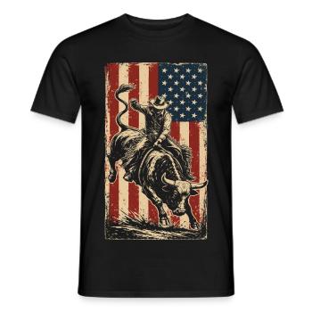 Rodéo, Cow-boy, Western, Taureau, Taureau, Drapeau des États-Unis - T-shirt homme - noir - Devant - AI Model Male 178 light (178cm)