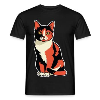 Vintage-Calico-Trikolore-Katzenporträt sitzend - Männer T-Shirt - Schwarz - Vorne - AI Model Male 178 light (178cm)