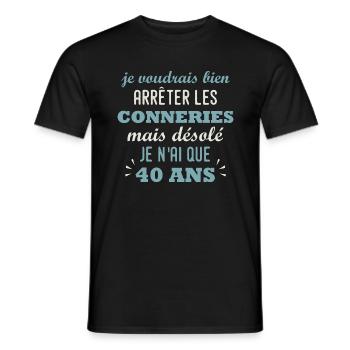 40 ans - anniversaire 40 ans citation humour - T-shirt homme - noir - Devant - AI Model Male 178 light (178cm)