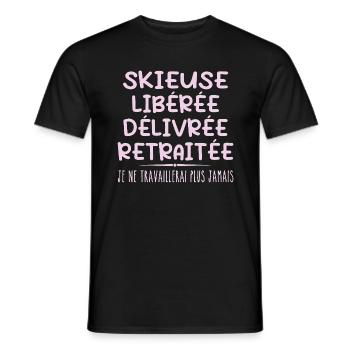 Skier celebrates her retirement with humor gift - Men's T-Shirt - black - Front - AI Model Male 178 light (178cm)