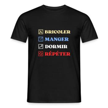 bricoler manger dormir humour bricolage bricoleur - T-shirt homme - noir - Devant - AI Model Male 178 light (178cm)