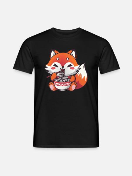 Süßer Fuchs, der Ramen-Nudeln isst - Männer T-Shirt - Schwarz